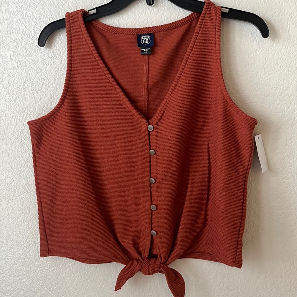 Terra cotta tank top with knot Route 66